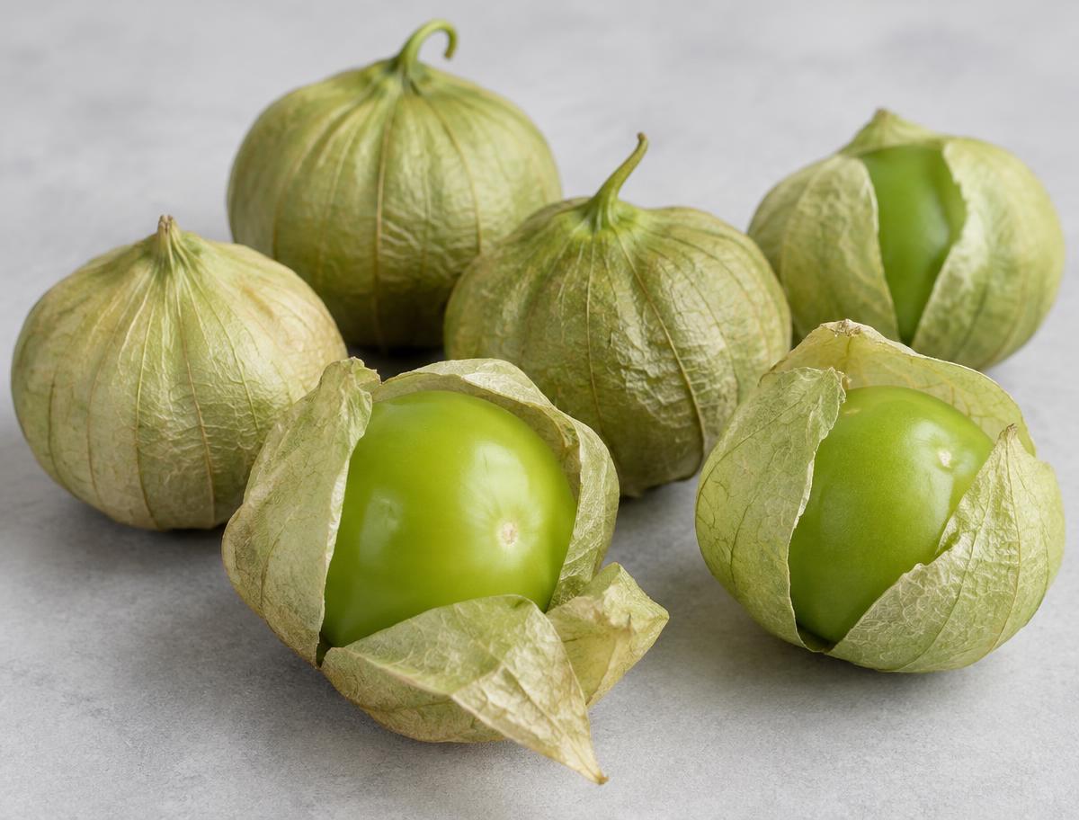 Fresh tomatillos with their papery husks